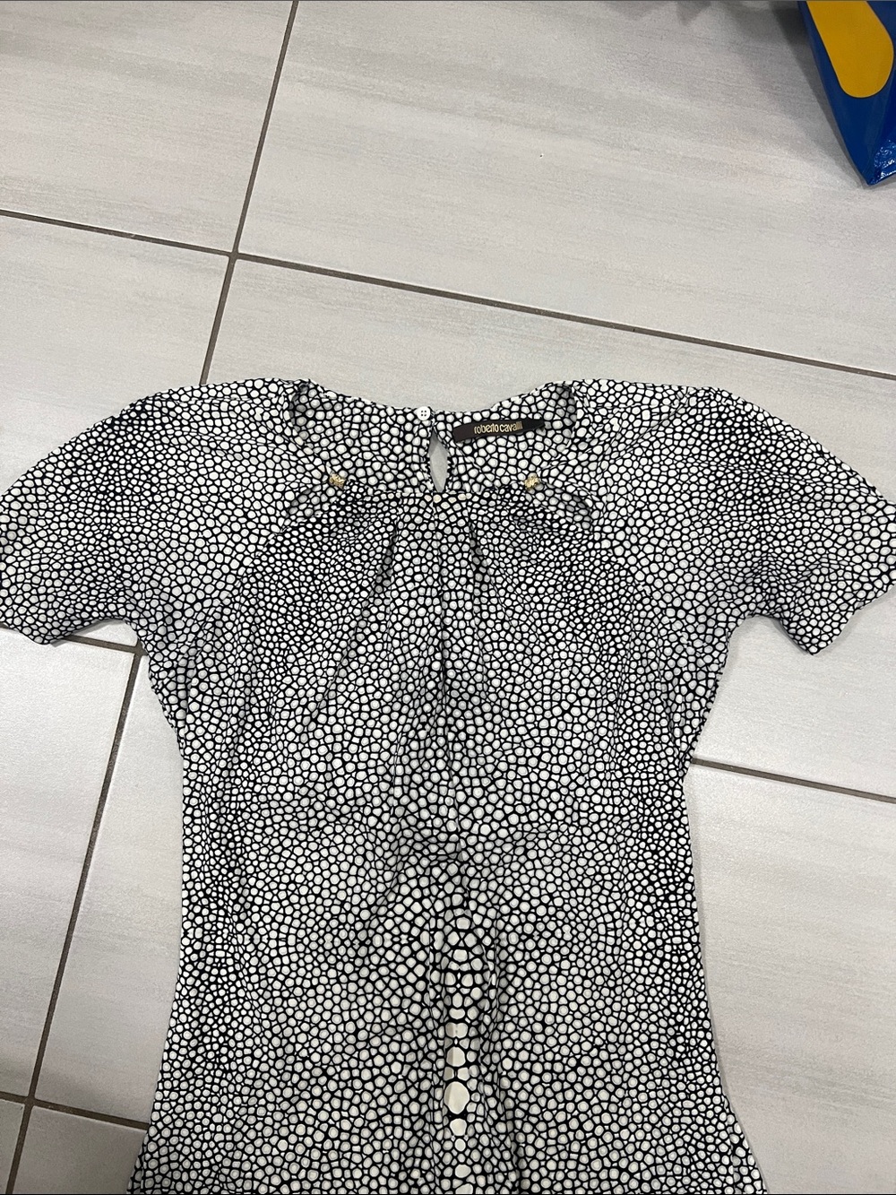 Roberto Cavalli Black and White Pebble Print Short Sleeve Top